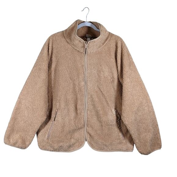 All in Motion Sherpa Jacket XL Zip Front Beige Camel Sweatshirt Relax Fit Layer - Picture 1 of 10